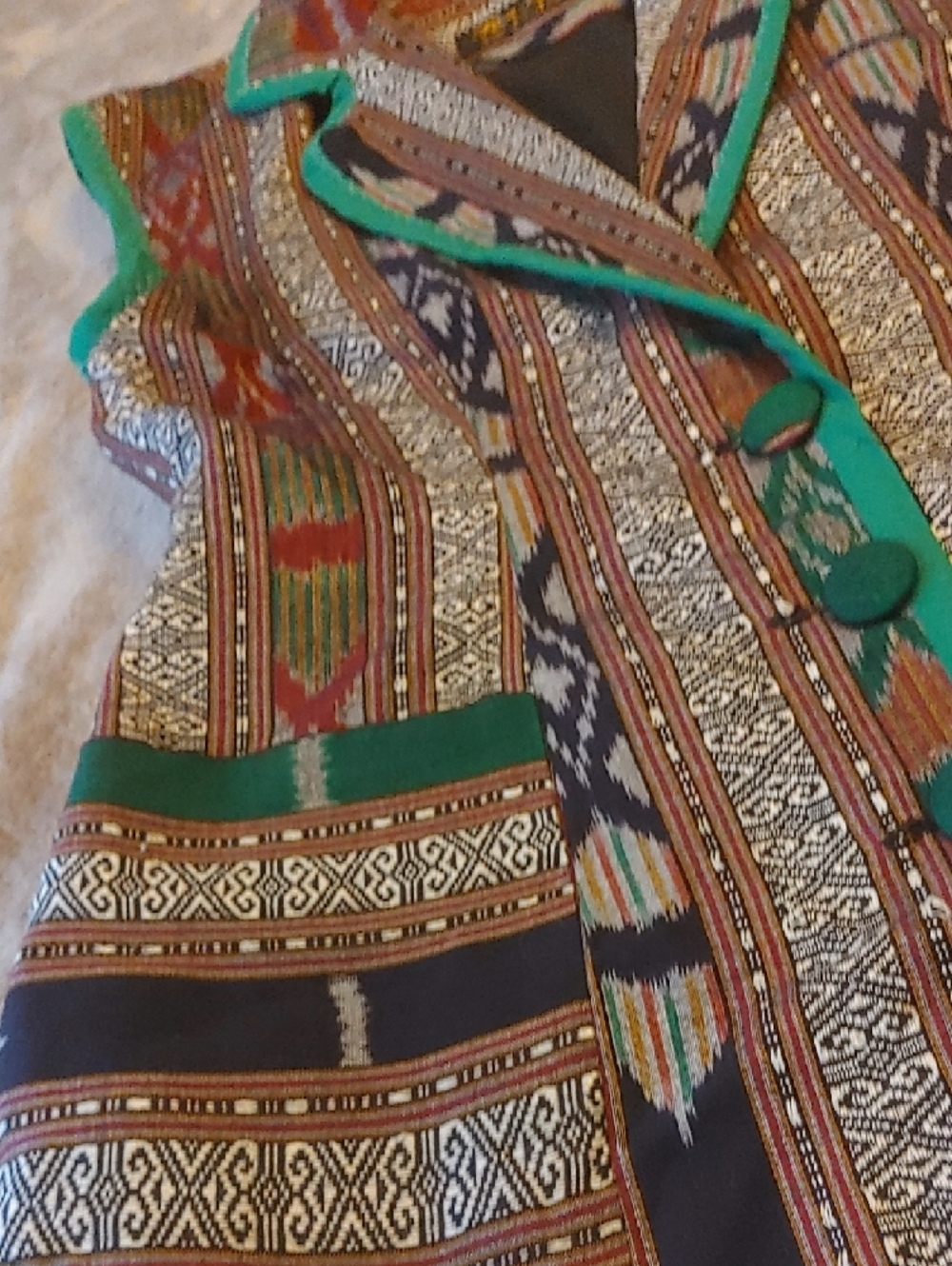 Boho Woven Patchwork Vest with Teal Trim - Picture 7 of 14